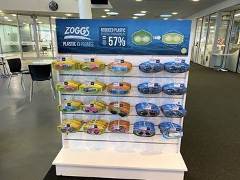 Merchandise stand with goggles